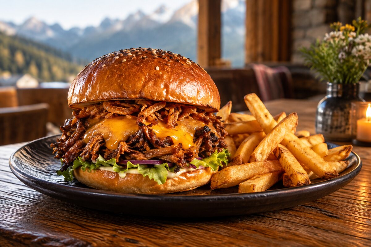 Burger szarpankowy z frytkami